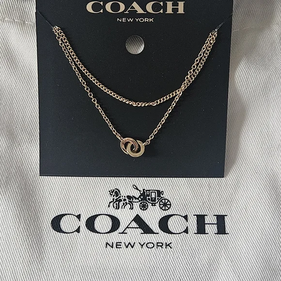 Coach Gold-Tone Interlocking Necklace NWT Dust Bag Included - Picture 1 of 6
